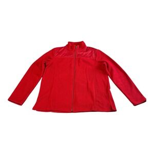 Talbots Jacket Womens PM‎ Red Bold Casual Preppy Quilted Satin Fleece Full Zip